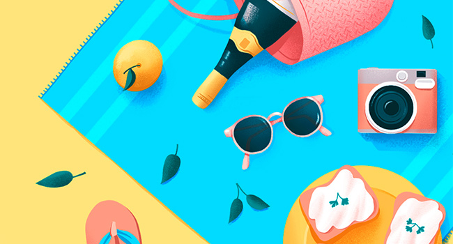 Bright colors in flat illustration