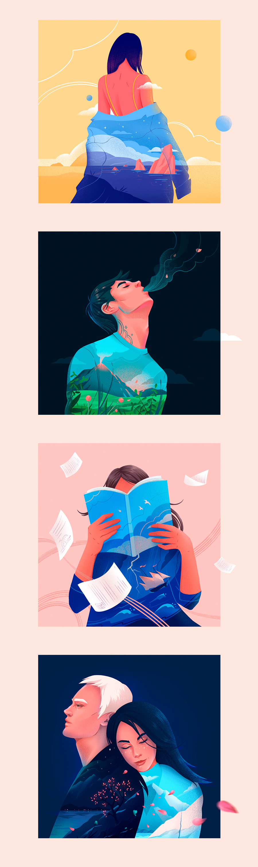 Double exposure illustrations set