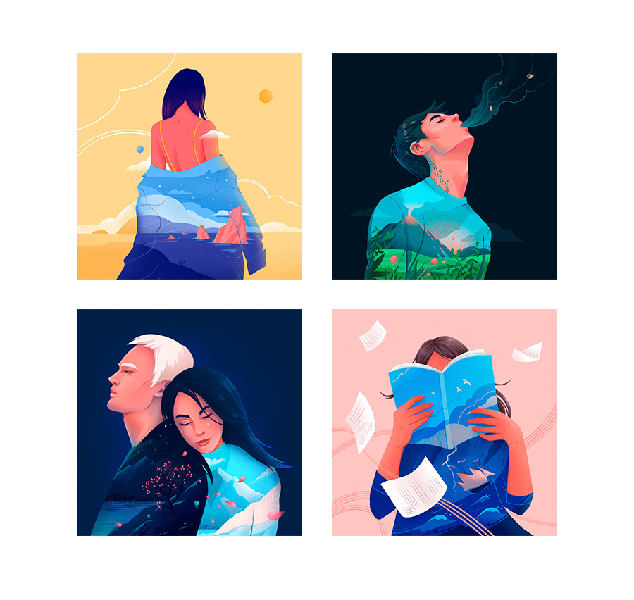 Double exposure drawings set