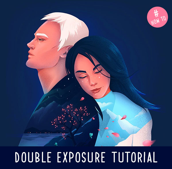 How to draw double exposure portrait tutorial