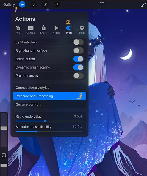 Procreate 5.2: Stroke stabilization settings