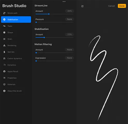 Procreate 5.2: Stroke stabilization