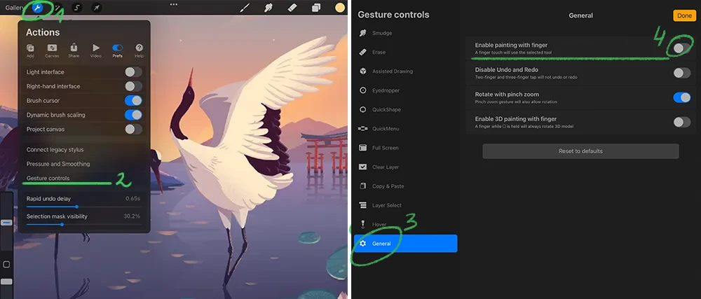 How to activate Procreate finger drawing